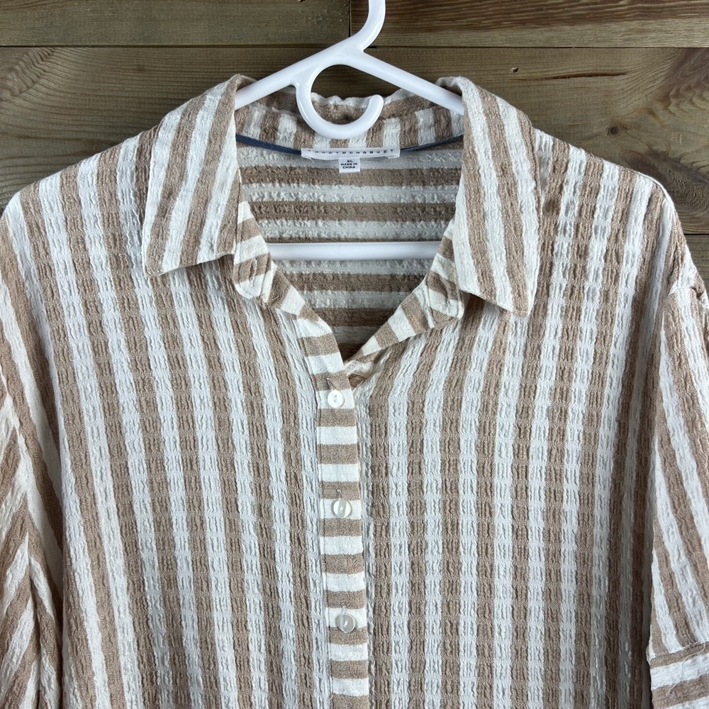 Jane + Delancey Womens Shirt Short Sleeve Button Up Striped Beachy Coastal XL - Picture 2 of 7